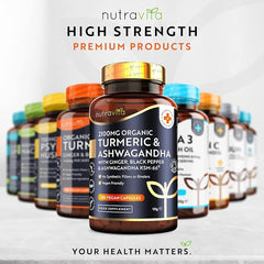Nutravita Turmeric & Ashwagandha KSM-66 ® - 180 High Strength Capsules with Ginger & Black Pepper - Organic Tumeric & Ashwagandha Supplement - Vegan & Gluten Free