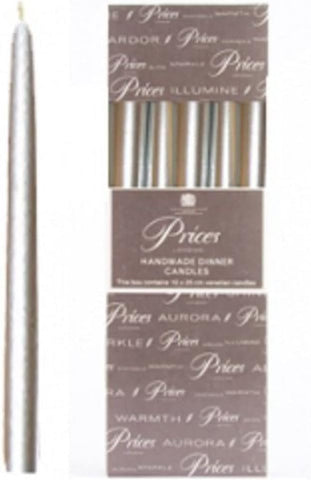 Prices 10 inch Metallic Silver Dinner Candles, 10 Pack, Individually Wrapped