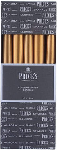 Price's Candles - 10" Venetian Wrapped Dinner Candles - Gold - 10 Pack - 7 Hour Burn Time - Unscented - Non-Drip - Multi-Purpose Visit the Price's Store