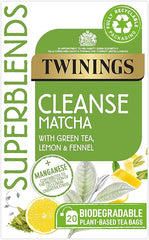 Twinings Superblends Cleanse Tea - Green Tea Herbal infusion with Matcha, Lemon & Fennel Seeds with Manganese- 20 Biodegradable Tea Bags