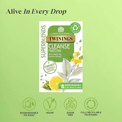 Twinings Superblends Cleanse Tea - Green Tea Herbal infusion with Matcha, Lemon & Fennel Seeds with Manganese- 20 Biodegradable Tea Bags