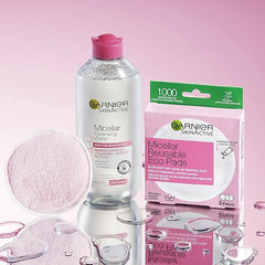 Garnier Micellar Cleansing Water, Gentle face Cleanser & Makeup Remover, Fragrance-Free, Vegan Formula, Suitable For All Skin Types, Even Sensitive, Skin Active, 400ml (Pack of 2)