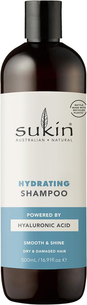 Sukin Hydrating Shampoo 500ml - moisturises scalp and repairs dry and damaged hair, adds shine and tames frizz - with Coconut Oil & Shea Butter; cruelty free & vegan friendly.