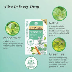 Twinings Superblends Metabolism Tea - Peppermint & Spiced Green Tea Herbal Infusion with Nettle & Zinc, Metabolism Booster Tea, 80 x Biodegradable Tea Bags