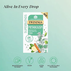 Twinings Superblends Metabolism Tea - Peppermint & Spiced Green Tea Herbal Infusion with Nettle & Zinc, Metabolism Booster Tea, 80 x Biodegradable Tea Bags