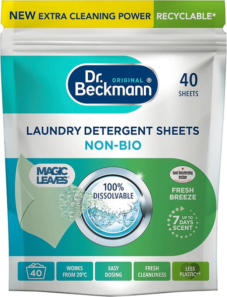 Dr. Beckmann MAGIC LEAVES Laundry Detergent Sheets NON-BIO | Convenient and pre-dosed laundry detergent sheets | Dissolvable climate neutral and easy to use