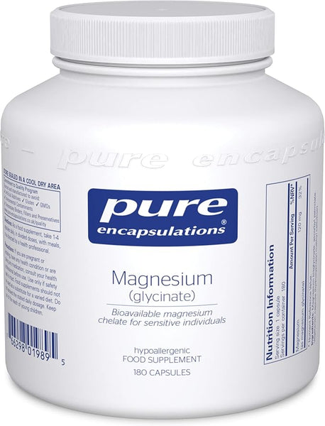 Pure Encapsulations Magnesium Glycinate 120mg - Bioavailable Magnesium Chelate Tiredness and Fatigue Supplement - 180 Capsules