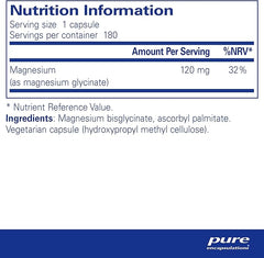 Pure Encapsulations Magnesium Glycinate 120mg - Bioavailable Magnesium Chelate Tiredness and Fatigue Supplement - 180 Capsules