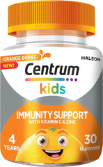 Centrum Multivitamins for Kids Immunity Support, including Vitamins A, C, D, and Orange Fruit Flavour, 30 Chewable Multigummies (Packaging may vary)