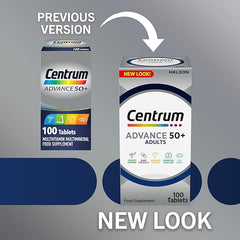 Centrum Advance 50+ Multivitamin Tablets for Men and Women, Vitamins with 24 Essential Nutrients, including Vitamin C, D, and Zinc, 100 ct (Packaging and Tablet colour may vary slightly)