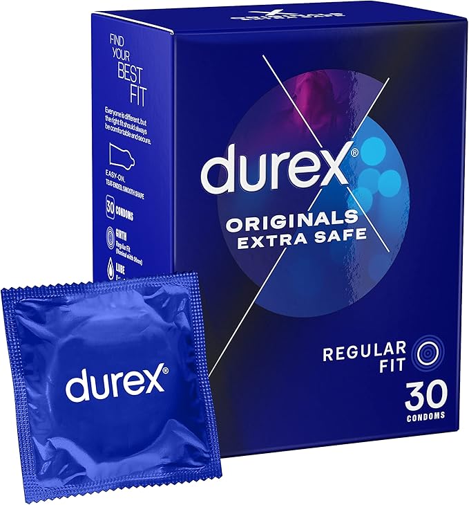 Durex Originals Extra Safe, Regular Fit, 30 Condoms, Extra Lubricated, Natural Latex