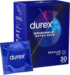 Durex Originals Extra Safe, Regular Fit, 30 Condoms, Extra Lubricated, Natural Latex