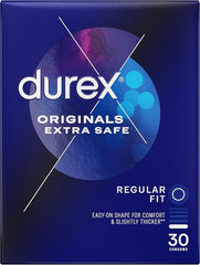 Durex Originals Extra Safe, Regular Fit, 30 Condoms, Extra Lubricated, Natural Latex