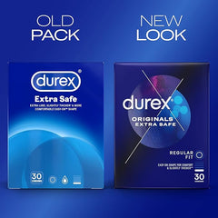 Durex Originals Extra Safe, Regular Fit, 30 Condoms, Extra Lubricated, Natural Latex