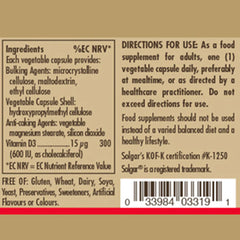 Solgar-Vitamin D3 (Cholecalciferol) 600 IU Vegetable Capsules