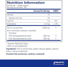 Pure Encapsulations EPA/DHA Essentials - Ultra-Pure, Microfiltered Fish Oil Concentrate - 180 Softgel Capsules