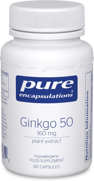 Pure Encapsulations Ginkgo 50 160mg - Hypoallergenic Ginkgo Biloba Extract Phytonutrient Supplement - 60 Capsules