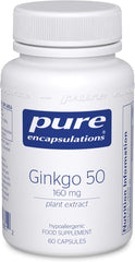 Pure Encapsulations Ginkgo 50 160mg - Hypoallergenic Ginkgo Biloba Extract Phytonutrient Supplement - 60 Capsules