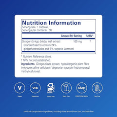 Pure Encapsulations Ginkgo 50 160mg - Hypoallergenic Ginkgo Biloba Extract Phytonutrient Supplement - 60 Capsules