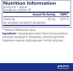 Pure Encapsulations P5P 50 - Activated Vitamin B6 - Pyridoxal-5'-Phosphate Tiredness and Fatigue Supplement - 60 Capsules