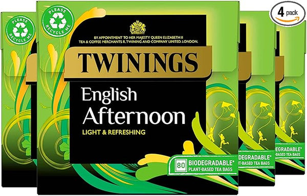 Twinings English Afternoon Tea | Light, Delicate & Refreshing Black Tea | Multipack Bulk Buy, 320 (4 x 80) Biodegradable Tea Bags
