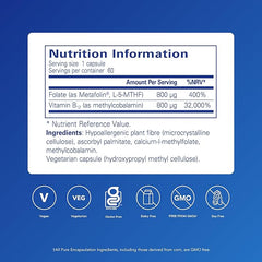 Pure Encapsulations Activated Vitamin B12 and Folate - Tiredness & Fatigue Supplement - 60 Capsules