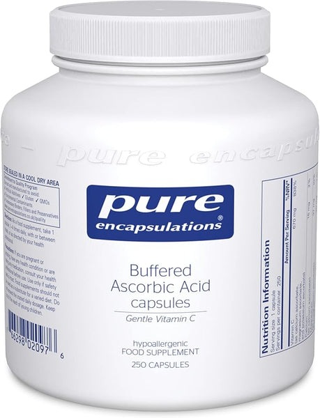 Pure Encapsulations Buffered Ascorbic Acid - Gentle Vitamin C 670mg - with Calcium Ascorbate, Magnesium Ascorbate and Potassium Ascorbate - 250 Capsules