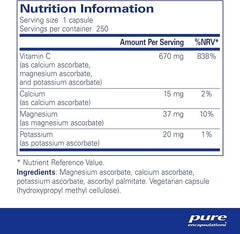 Pure Encapsulations Buffered Ascorbic Acid - Gentle Vitamin C 670mg - with Calcium Ascorbate, Magnesium Ascorbate and Potassium Ascorbate - 250 Capsules