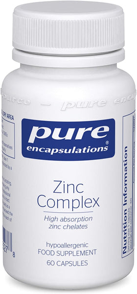 Pure Encapsulations Zinc Complex - Combination for the Immune System, Skin, Hair and Nails - 60 Vegan Capsules