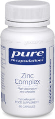 Pure Encapsulations Zinc Complex - Combination for the Immune System, Skin, Hair and Nails - 60 Vegan Capsules