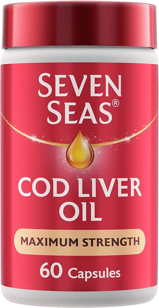 Seven Seas Cod Liver Oil Tablets, Maximum Strength, 885 mg Cod Liver Oil & Fish Oil, 308 mg Omega-3, 60 Capsules With Vitamin D, EPA & DHA