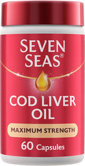Seven Seas Cod Liver Oil Tablets, Maximum Strength, 885 mg Cod Liver Oil & Fish Oil, 308 mg Omega-3, 60 Capsules With Vitamin D, EPA & DHA