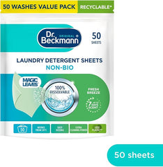 Dr. Beckmann Laundry Detergent Sheets NON-BIO | fresh breeze| Pre-dosed | 50 sheets