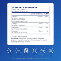 Pure Encapsulations Buffered Ascorbic Acid - Gentle Vitamin C 670mg - with Calcium Ascorbate, Magnesium Ascorbate and Potassium Ascorbate - 90 Capsules