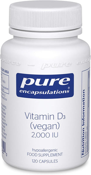 Pure Encapsulations Vitamin D3 2,000 IU (Vegan) - Hypoallergenic Vitamin D Supplement - Immune System, Bone and Muscle Function Support - 120 Vegan Capsules