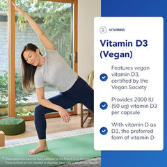 Pure Encapsulations Vitamin D3 2,000 IU (Vegan) - Hypoallergenic Vitamin D Supplement - Immune System, Bone and Muscle Function Support - 120 Vegan Capsules