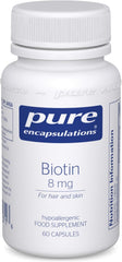 Pure Encapsulations Biotin 8mg - for Hair, Skin & Nails - for Women & Men - 60 Capsules