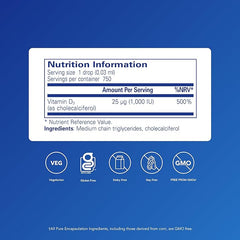 Pure Encapsulations Vitamin D3 Liquid - Hypoallergenic Support for Bone and Immune Health - 22.5ml