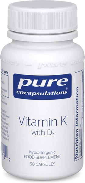 Pure Encapsulations Vitamin K with D3 - Hypoallergenic Formula with Vitamin K1, K2, and D3 - for Bone and Arterial Health - 60 Capsules