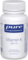 Pure Encapsulations Vitamin K with D3 - Hypoallergenic Formula with Vitamin K1, K2, and D3 - for Bone and Arterial Health - 60 Capsules