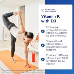Pure Encapsulations Vitamin K with D3 - Hypoallergenic Formula with Vitamin K1, K2, and D3 - for Bone and Arterial Health - 60 Capsules