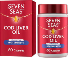 Seven Seas High Strength Cod Liver Oil Tablets With Omega-3, Fish Oil, Gelatine Free, 120 Capsules, EPA & DHA, Plus High Strength Vitamin D