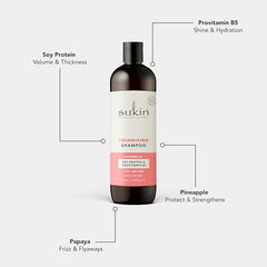 Sukin Volumising Shampoo 500ml- boosts volume & builds into fine & limp hair, nourishes the scalp, hair feels soft & silky- with Rice Protein, Pineapple, Mango, Papaya & Vitamin E; vegan friendly.