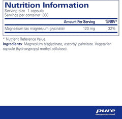 Pure Encapsulations Magnesium Glycinate 120mg - Bioavailable Magnesium Chelate Tiredness and Fatigue Supplement - 360 Capsules