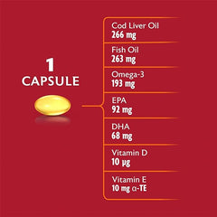 Seven Seas High Strength Cod Liver Oil Tablets With Omega-3, Fish Oil, Gelatine Free, 120 Capsules, EPA & DHA, Plus High Strength Vitamin D