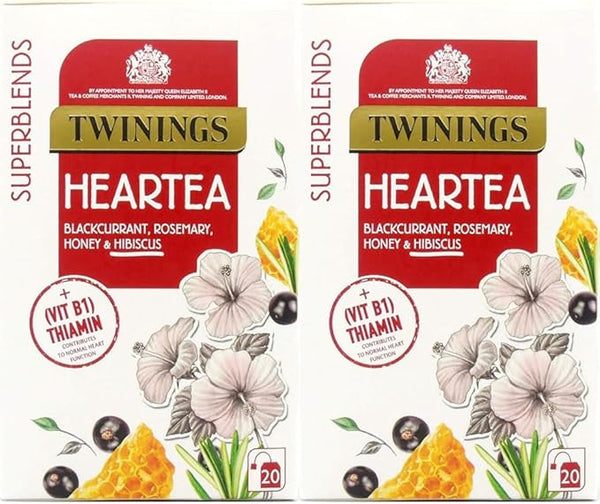 Twinings Superblends Heartea Tea - Blackcurrant & Rosemary Herbal Tea Infusion with Honey, Hibiscus & Vitamin B1 (Thiamin) - 20 x Biodegradable Tea Bags (Pack of 2)
