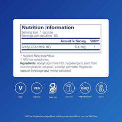 Pure Encapsulations - Acetyl-l-Carnitine (ALCAR) 500mg - Hypoallergenic Amino Acid Supplement - 60 Capsules