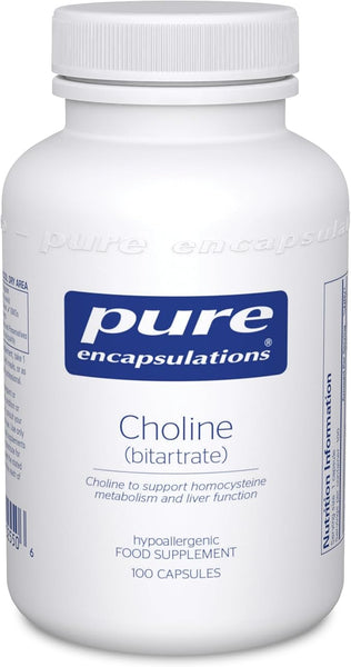 Pure Encapsulations Choline (Bitartrate) - for a Normal Liver Function & Metabolism - Supplement with high-dose Choline - 100 Capsules