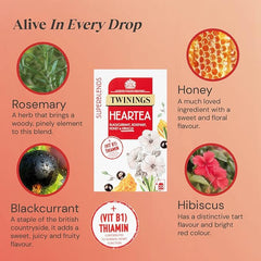 Twinings Superblends Heartea Tea - Blackcurrant & Rosemary Herbal Tea Infusion with Honey, Hibiscus & Vitamin B1 (Thiamin) - 20 x Biodegradable Tea Bags (Pack of 2)