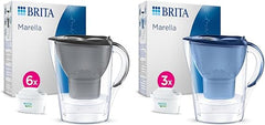 BRITA Marella Water Filter Jug Half Year Pack - Graphite (2.4 Litre) with 6x MAXTRA PRO & Marella Water Filter Jug Starter Pack - Blue (2.4 Litre) with 3x MAXTRA PRO All-in-1 cartridge